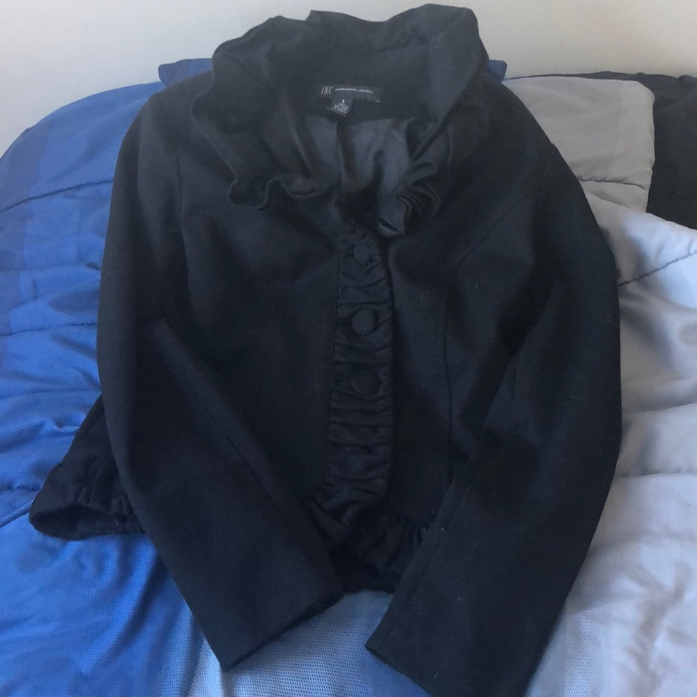 Black blazer with ruffled collar